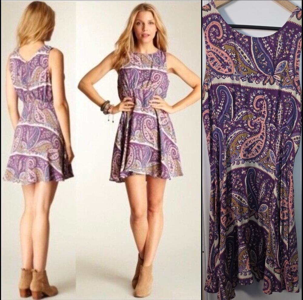 Free People Dancing Pretty Paisley Tank Dress Women Size 8 Skater Swing Festival